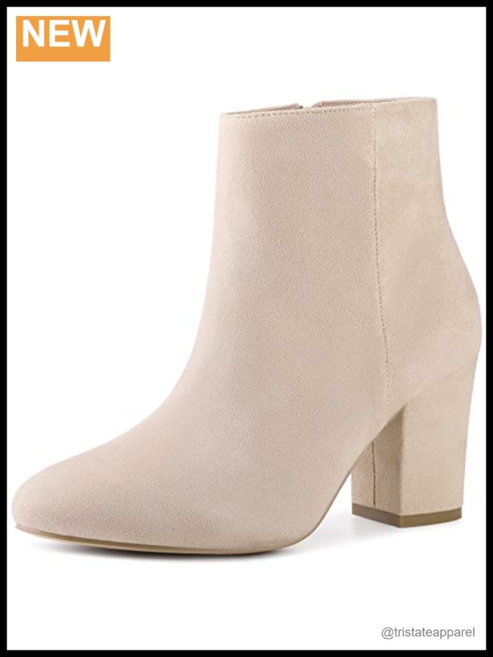 Faux Suede Chunky High Heel Ankle Bootie Side Zip Round Toe
